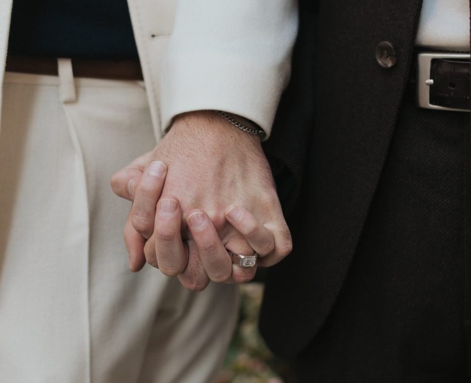 Hands with engagement ring